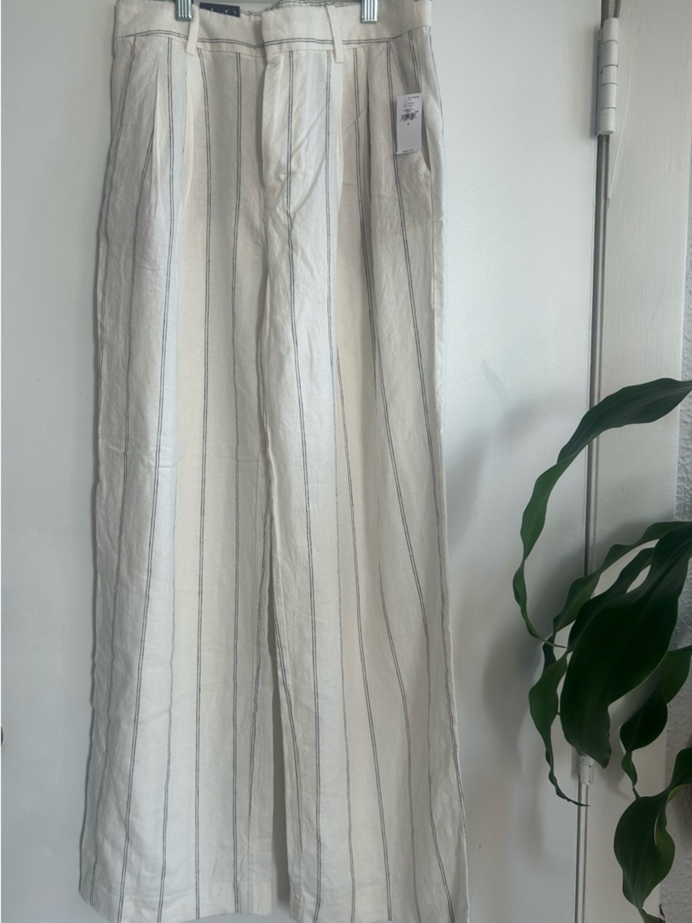 GAP Cream Wide-Leg Pants with Thin Black Stripes